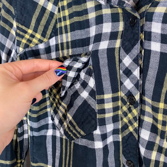 Rails Plaid Button Down Shirt Navy Double Gauze 100% Cotton Long Sleeve XS - Picture 5 of 8